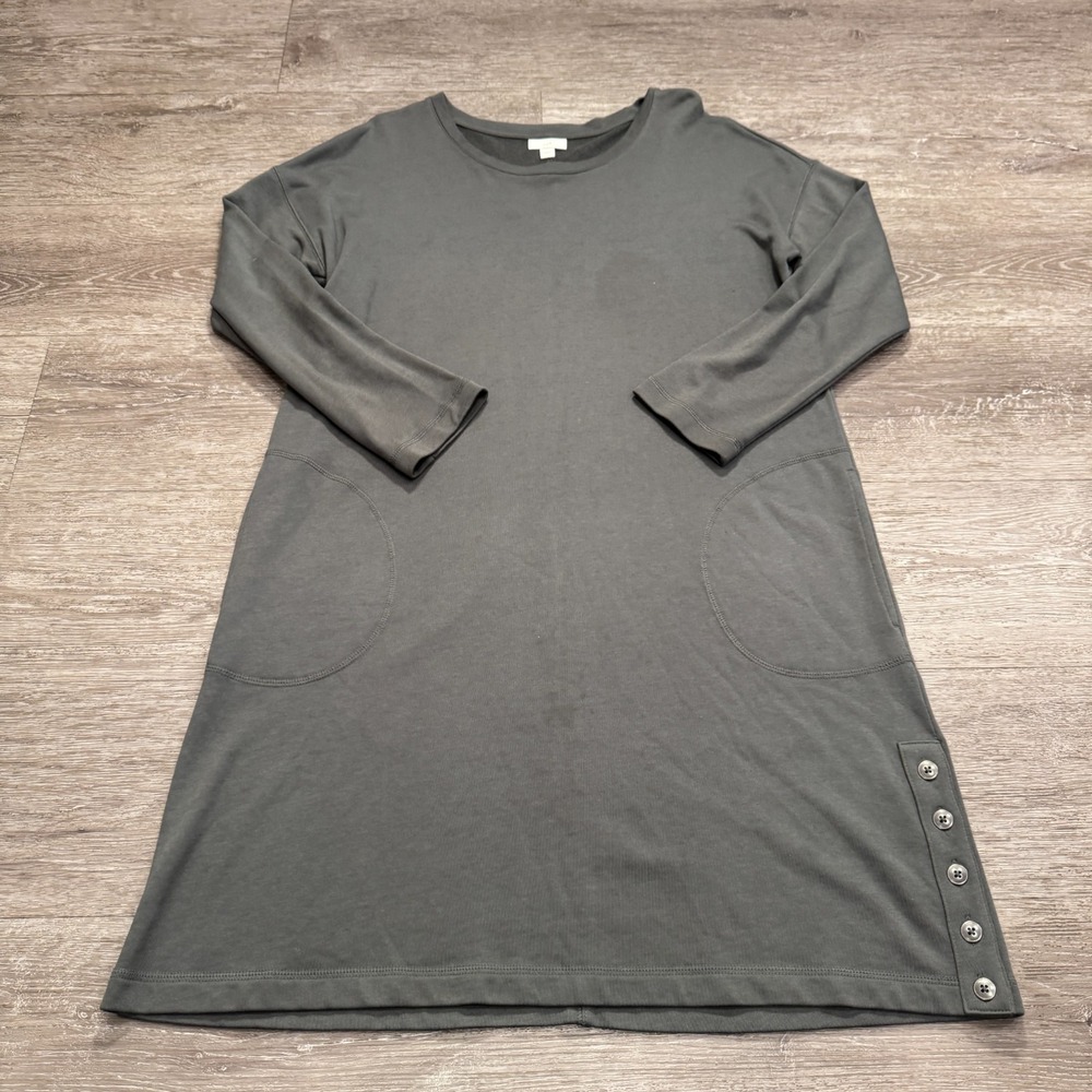 J.JILL Dress Womens Large Gray Modal Knee Length FRENCH TERRY Side‎ Snap Lounge